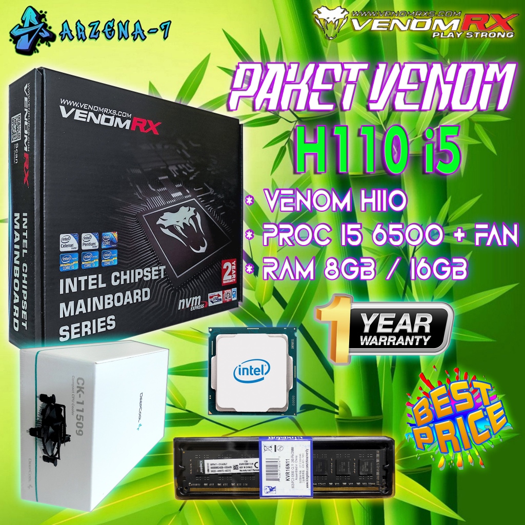 Paket Core i5 Gen 6 ( Motherboard VenomRx H110 Ddr4 + Proc core i5 6500 + Ram 8Gb / 16Gb )
