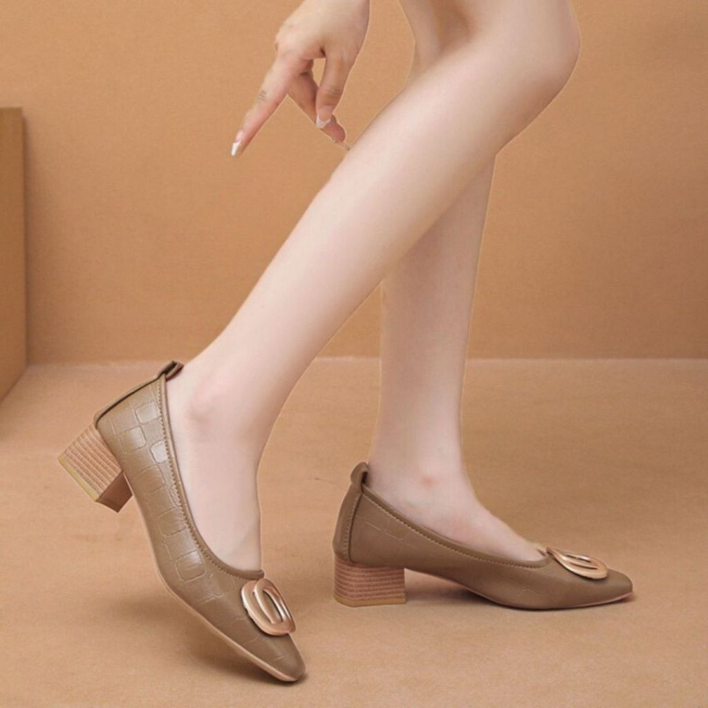 Hak Tapak Tahu Sepatu Kerja Pantofel Wanita Pansus Ujung Petak Hak Tahu 3535