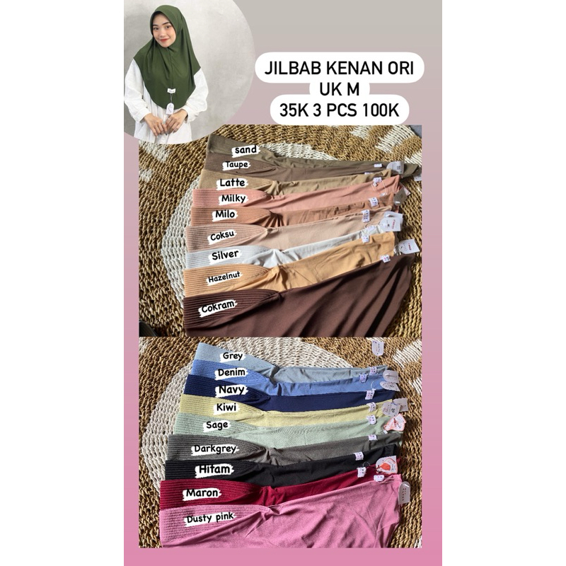 Jilbab kenan ukuran m dan ukuran L