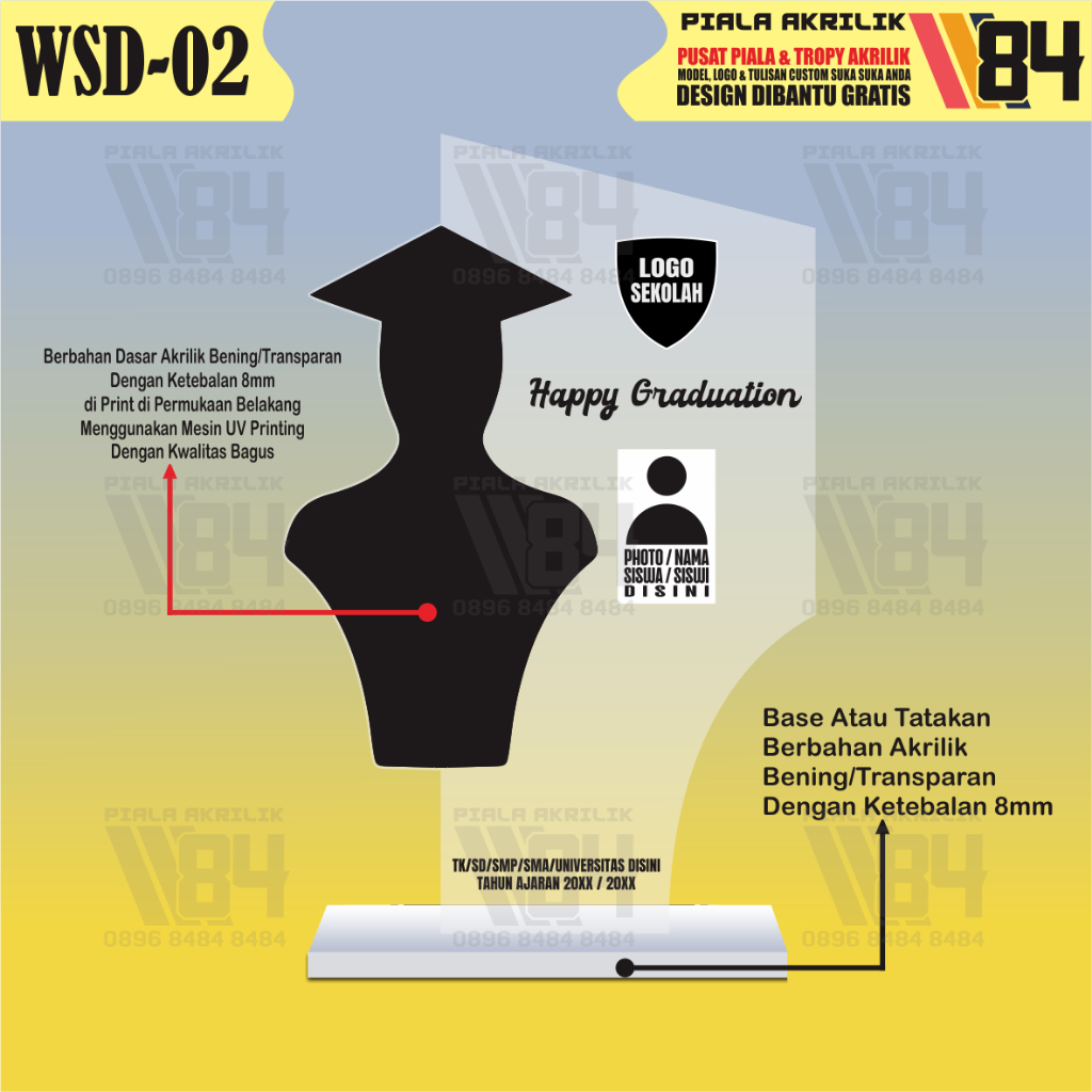 Plakat Wisuda, Piala Wisuda, Piagam Wisuda, Medali Wisuda, Plakat Akrilik Wisuda, Piala Wisuda Akril