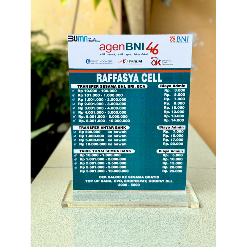 

DAFTAR TARIF BIAYA AGEN BNI BISA EDIT REQUEST AKRILIK UKURAN 15x20CM
