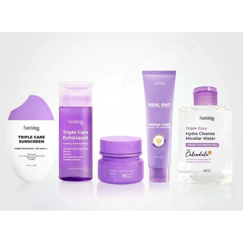 FACETOLOGY CLEANSER, TONER, MOISTURIZER, SUNSCREEN & MICELLAR WATER