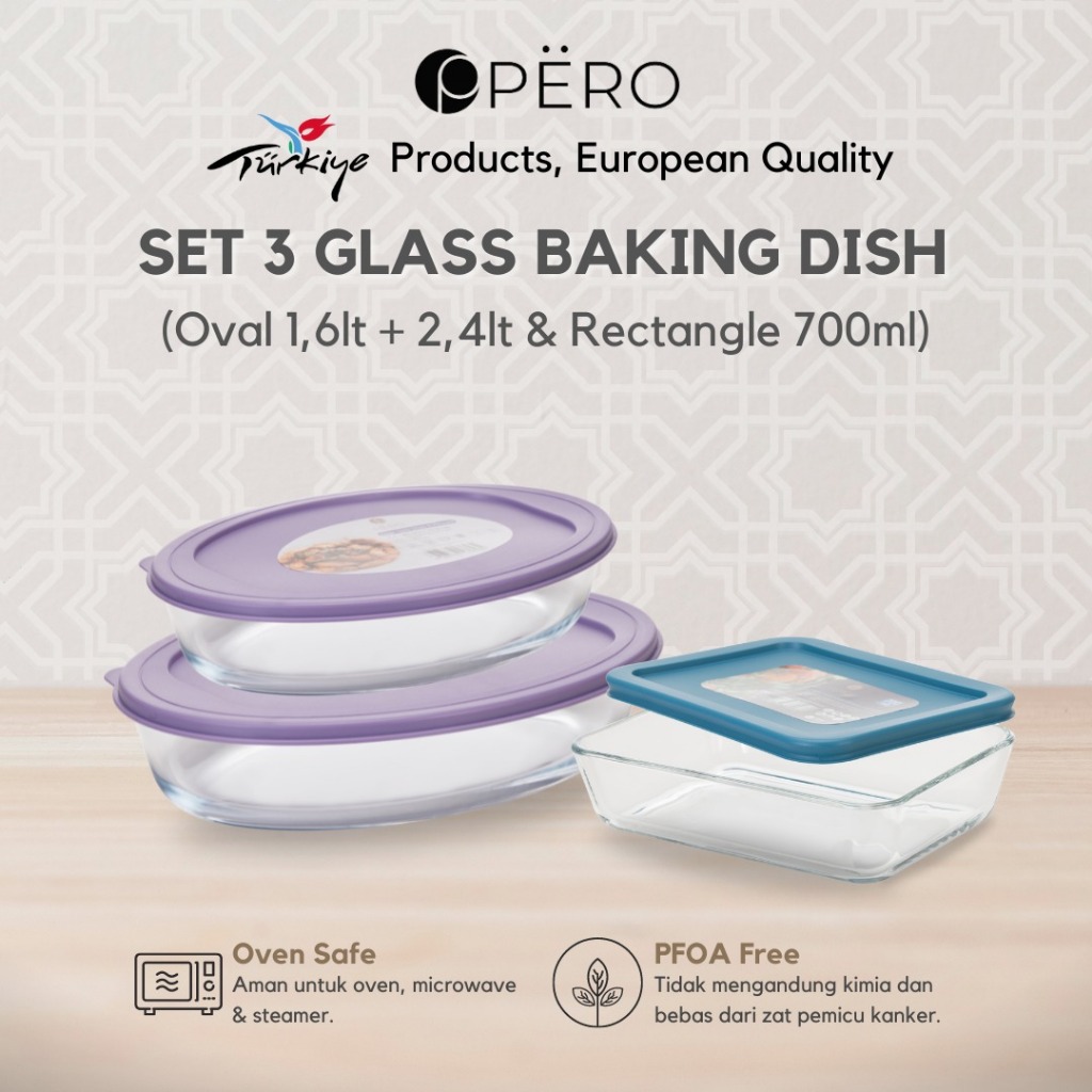 [Gift Idea] Pero Pyrex / Pirex Set Oven Glass Baking Dish Container / Wadah Saji Set isi 2pcs 3pcs
