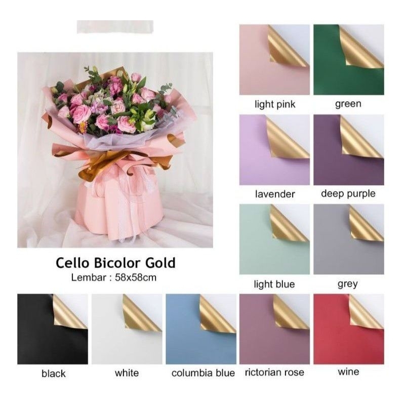 

Cello 2 warna bolak balik warna/gold kertas tidak transparan Sumbersekarsari