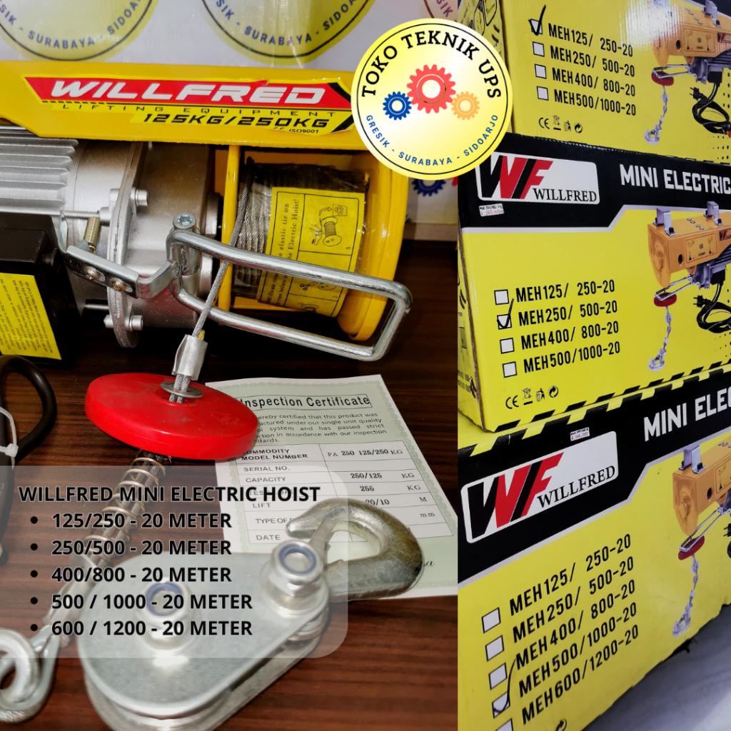 Mini Electric Hoist / Katrol Elektrik 125/250 KG – Willfred KATROL ANGKAT BEBAN ELEKTRIK