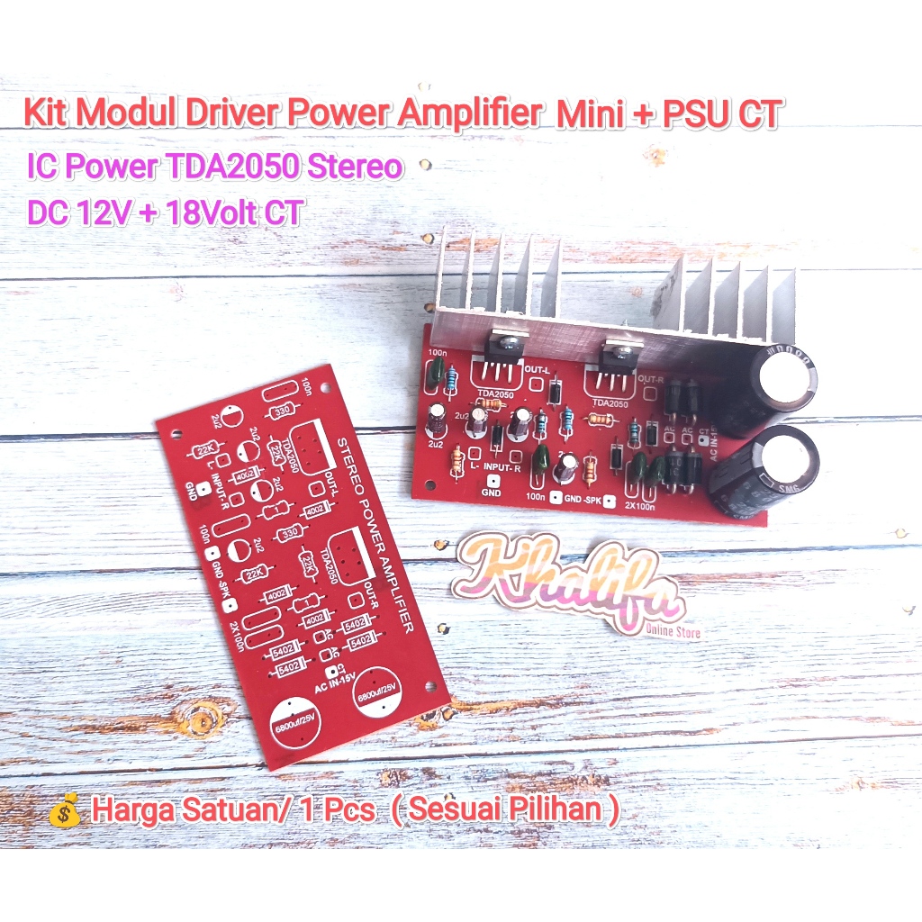 Kit Modul Driver Power Amplifier Mini PCB TDA2050 Stereo AC 12V - 18V CT IC Final Ampli Hi Fi TDA 20