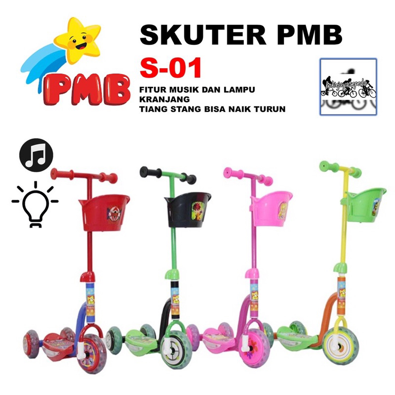 PMB S-01 Scooter Roda Tiga ada musik dan lampu Premium sekuter Mainan Anak