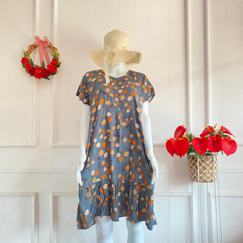 Daster Bumil Busui Ruffle Darkgrey