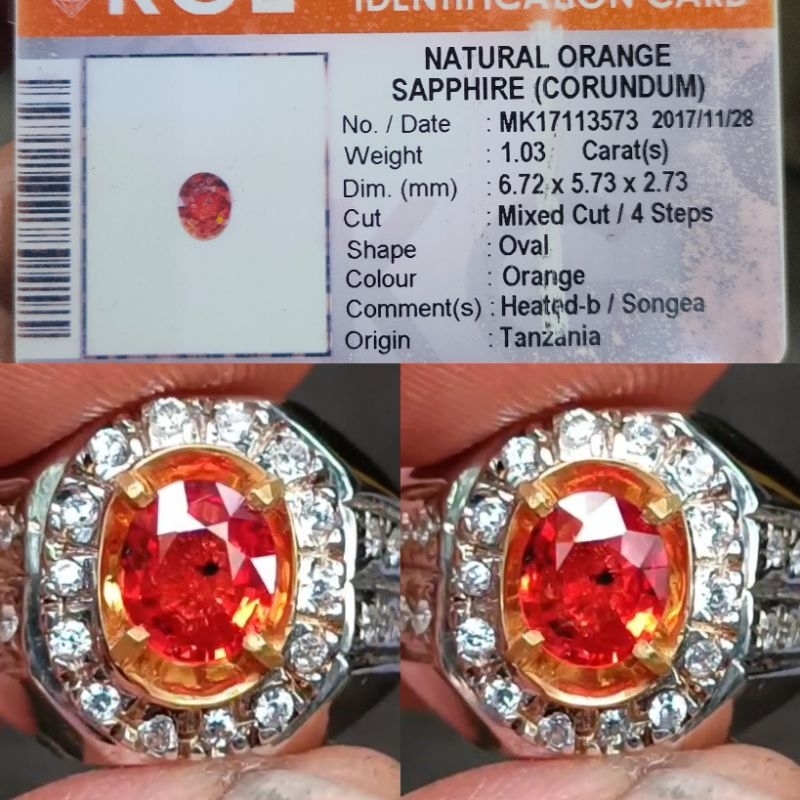 NATURAL ORANGE SAPPHIRE BERAT 1,03ct KGL LAB