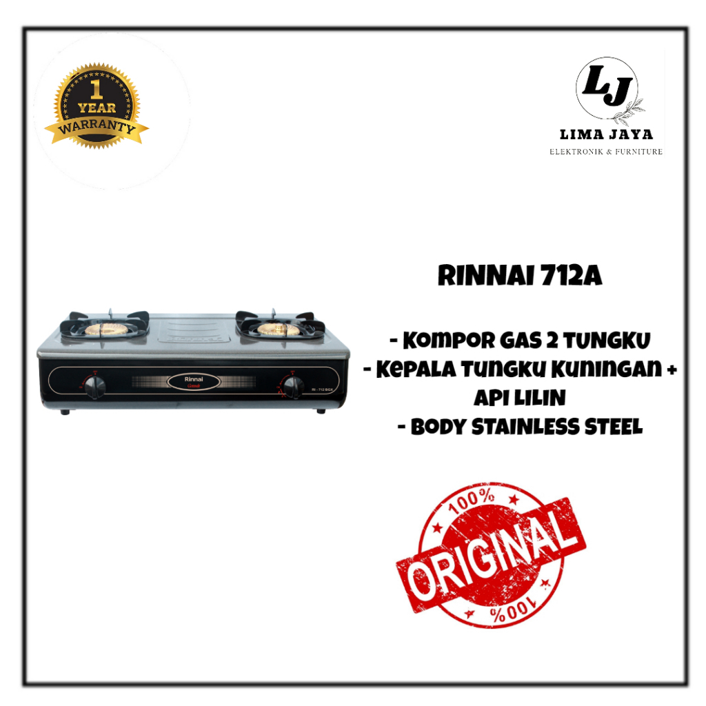 Kompor Gas 2 Tungku Rinnai 712A Kompor Dua Tungku