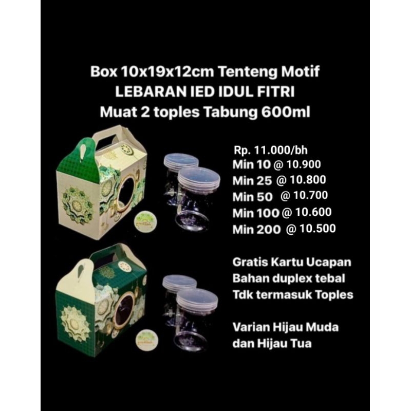 

box hampers lebaran - box 10x19x12 tenteng idul Fitri untuk 2 toples tabung 600ml