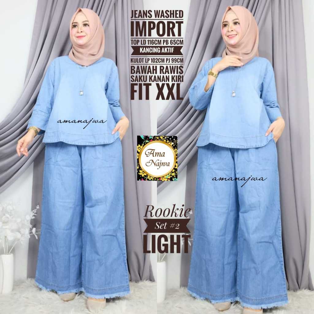 rookie setelan 1 one set oneset stelan setcel atasan jeans washed wash jumbo bigsize over big size l