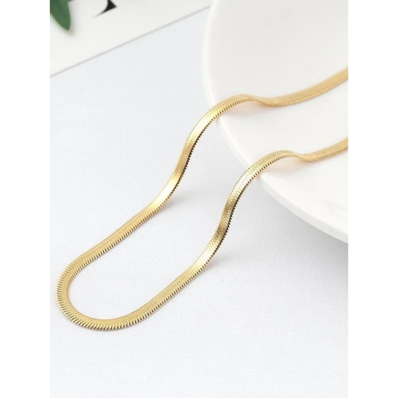 Kalung Titanium Pria Dan Wanita Model Gepeng Pipih Gold Panjang 35CM/45CM/50CM/60CM