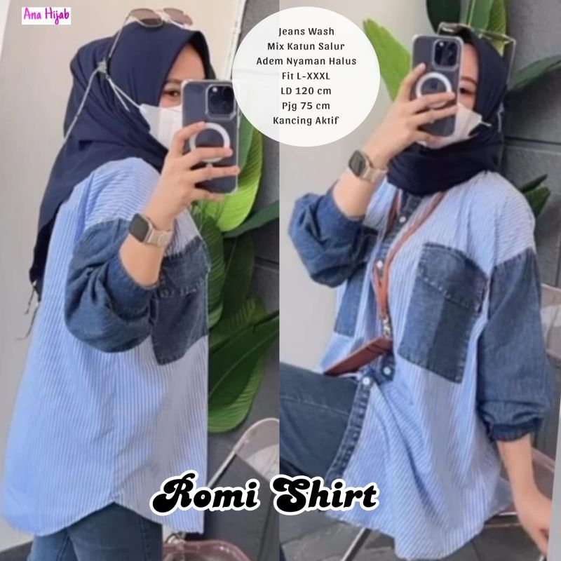 KEMEJA WANITA LD 120 ROMI SHIRT // ATASAN WANITA // KEMEJA JEANS CEWEK // ATASAN WANITA JUMBO // ATA