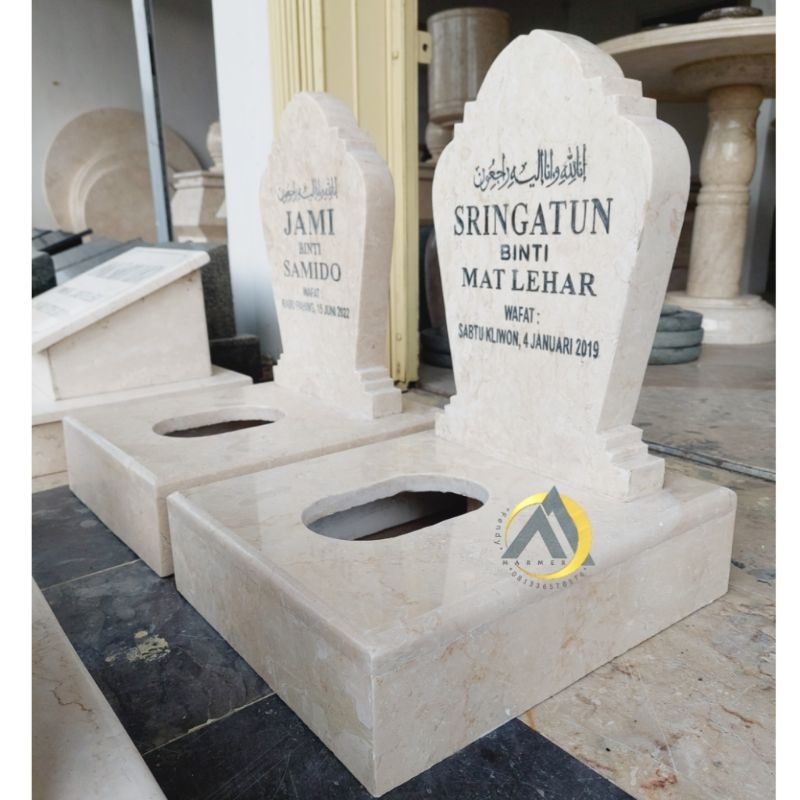 Kijing maesan makam minimalis batu marmer putih kilap glossy 40x35
