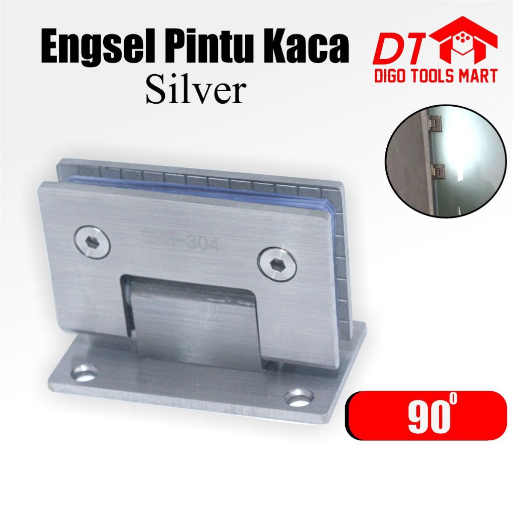 Engsel Tebal Pintu Kaca Ke Tembok Stainless Silver 90 Derajat