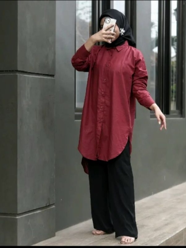 Tunik Wanita Shakila Twill Jumbo Dress Remaja Muslim Kekinian Free Belt