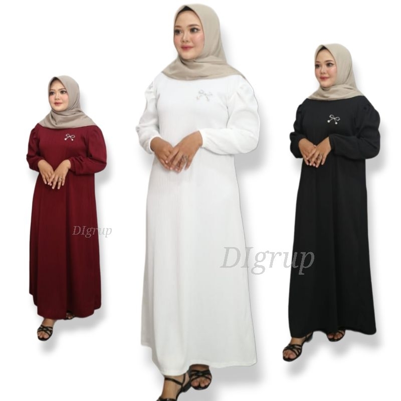 Gamis Soraya Rempel Tangan Bahan Knit Condru Ukuran Jumbo Dan Ukuran Standar / Baju Gamis Rempel Tan