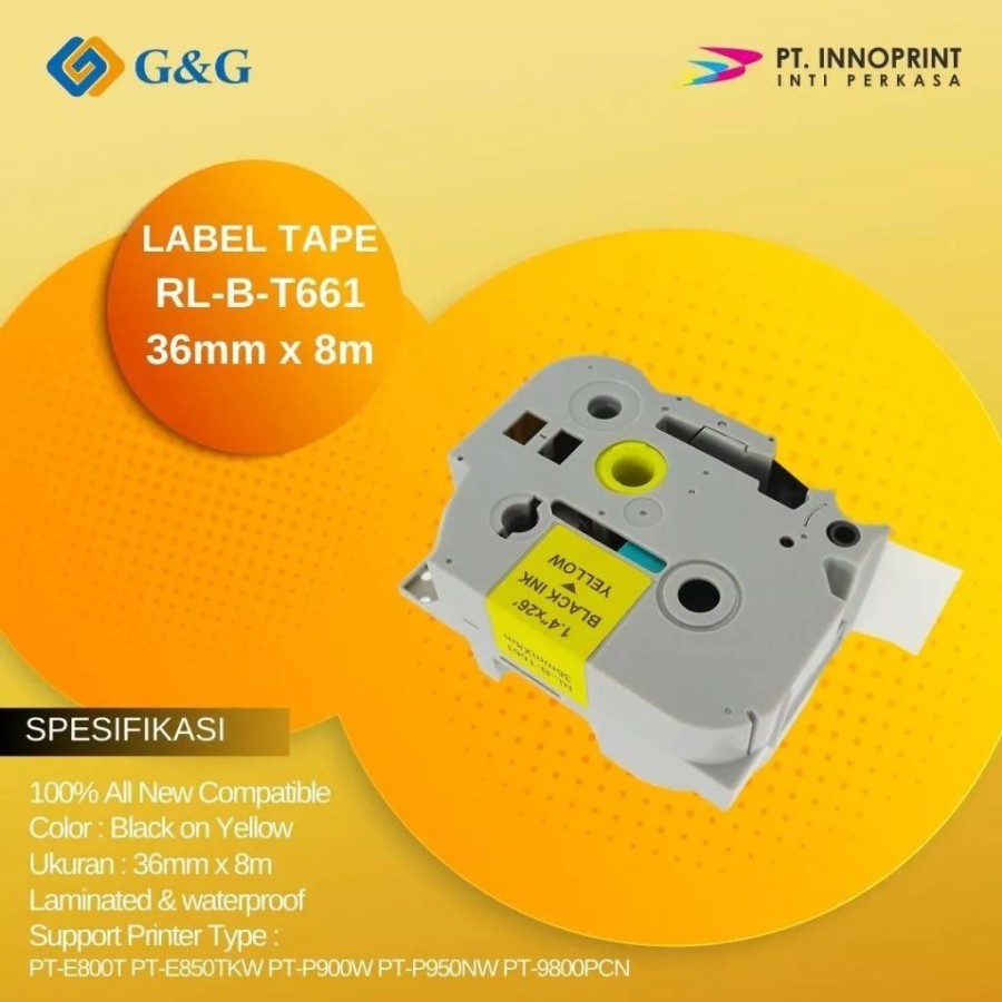 

Label tape G&G for Brother TZE-661 36mm x 8m Black Ink Yellow