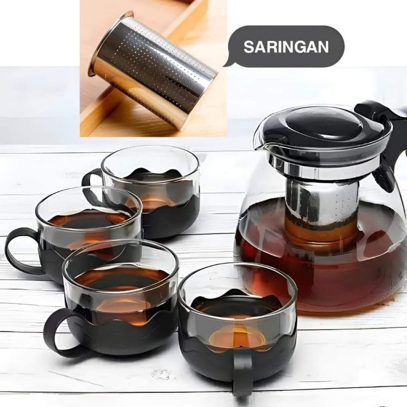 TEKO SET KACA . TEKO KACA SET LENGKAP. TEA POT