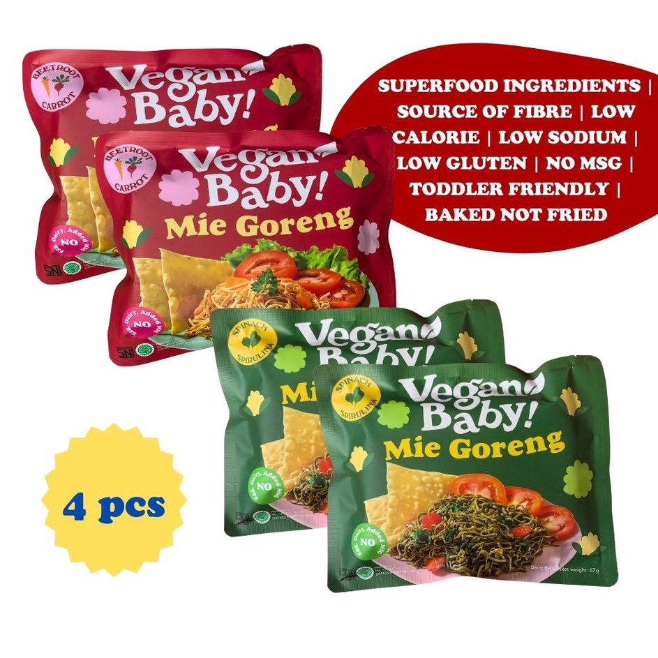 

XC26619 Vegan Baby Mie Goreng Mix Bayam Spirulina dan Wortel Bit 4pcs