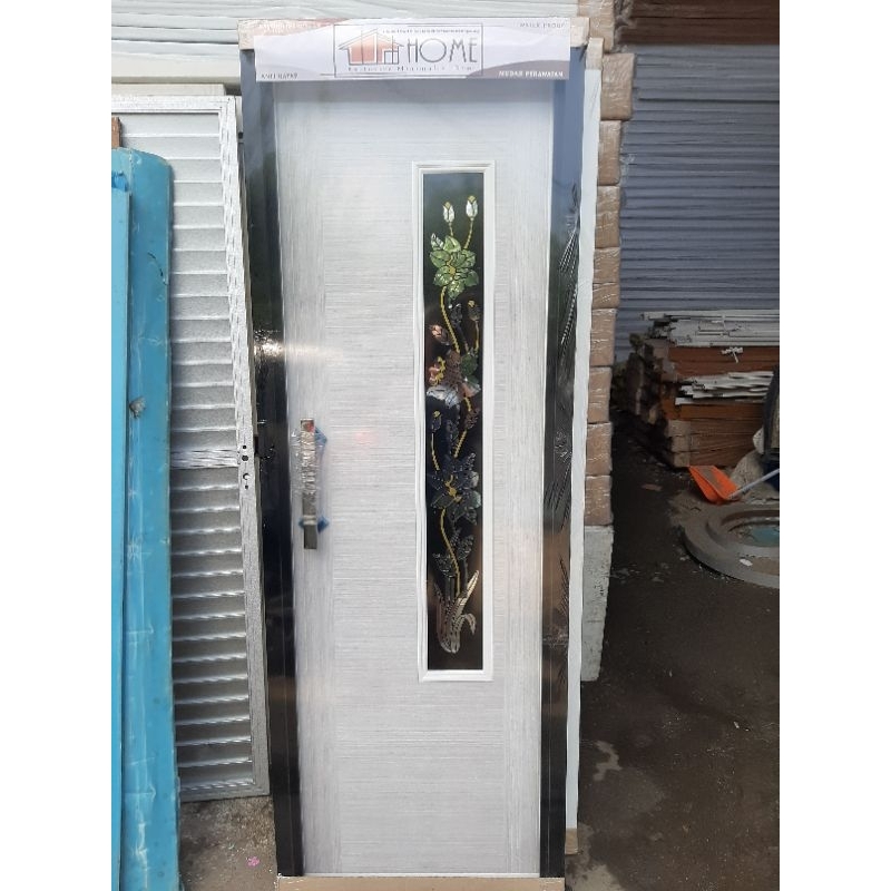 PINTU KAMAR MANDI PVC PREMIUM KACA LONG MOTIF KUSEN HITAM