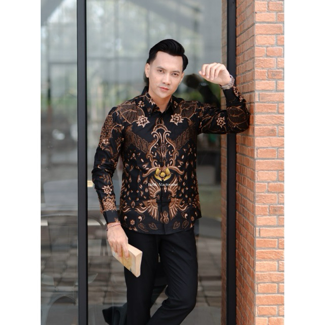 LASKA HITAM batik pria lengan panjang baju batik slimfit lapis furing