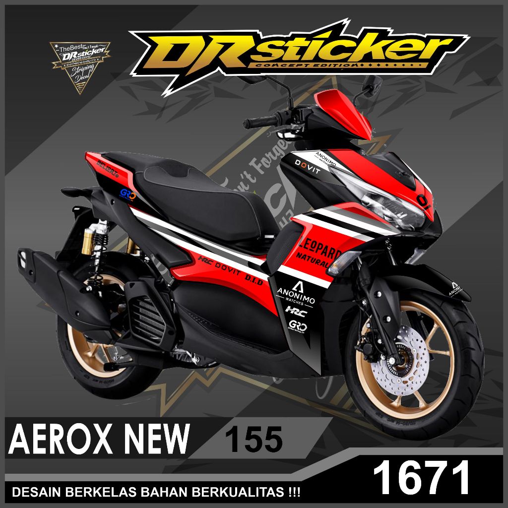 Decal Lis Sticker Aerox 155 FullBody- Merah Abu, Leopard