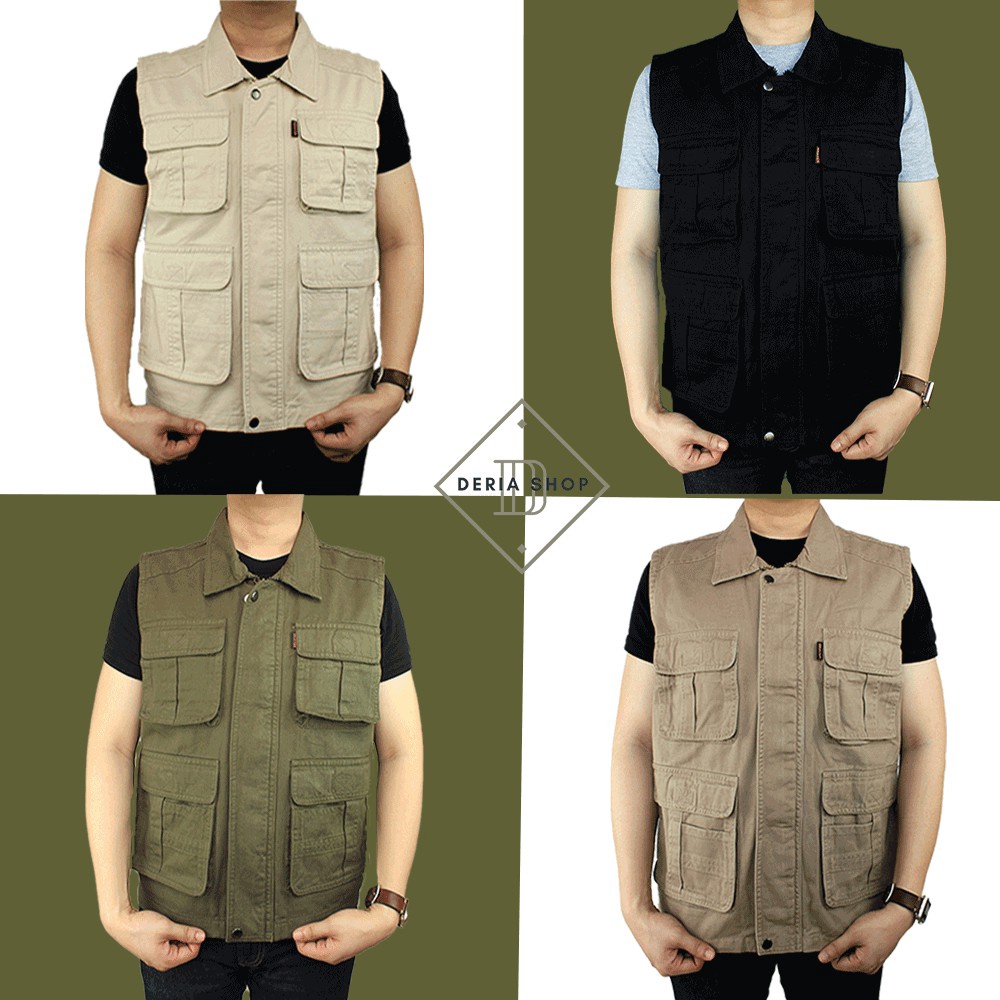 Ready Stok Rompi Outdoor Casual Safety Pria Polos Kanvas Twill Body Vest Gunung Tactical Lapangan Co
