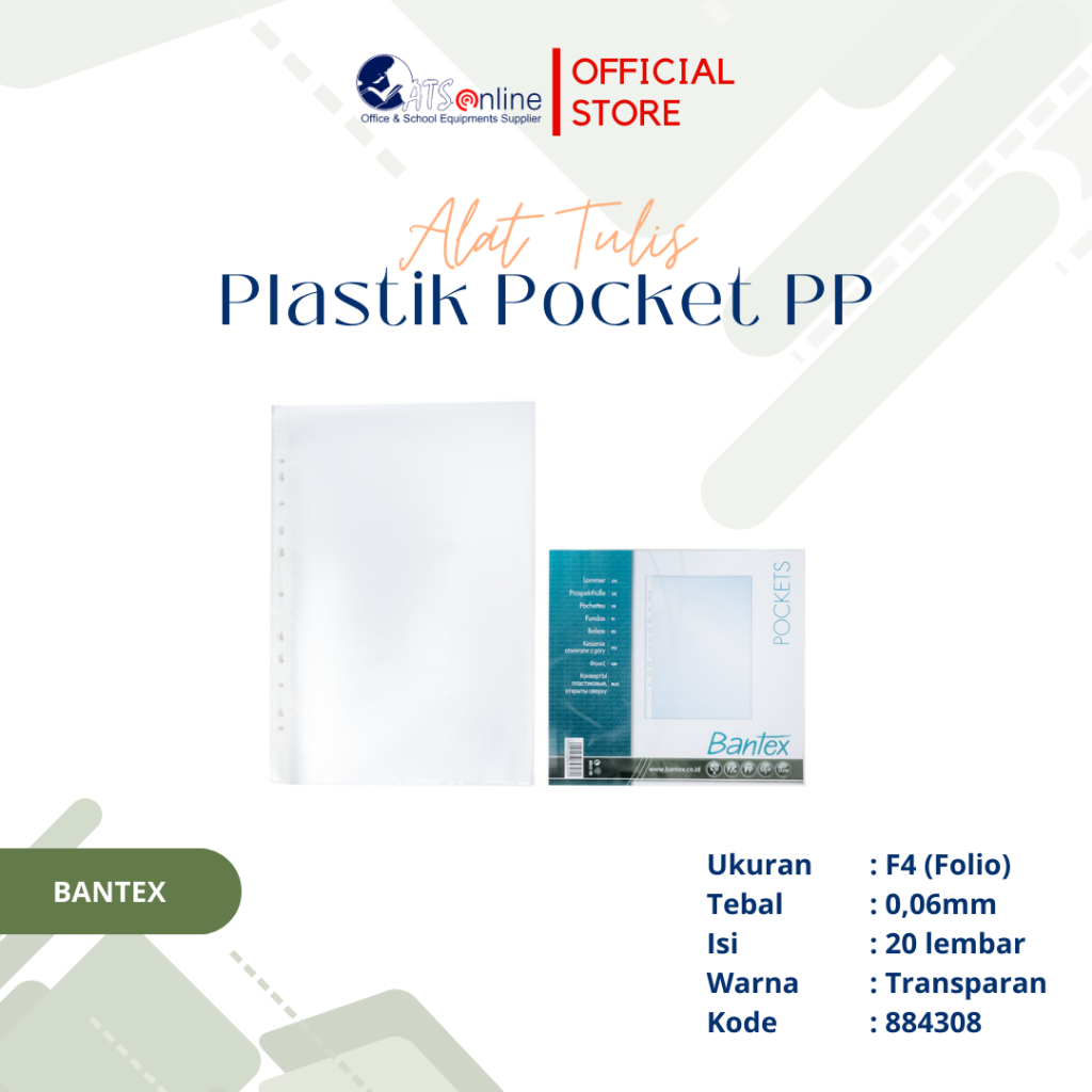 

BANTEX Plastik Pocket PP Tebal 0,06 mm Isi 20 Lembar F4