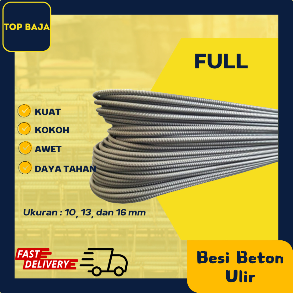 Besi Beton Ulir Full 10 mm, 13 mm, 16 mm per batang panjang 12 meter Barang baru atau tidak Bekas be