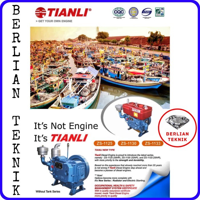 Mesin Penggerak Solar Engine Diesel Tianli ZS 1130 Y / 33 HP Tanpa Tangki