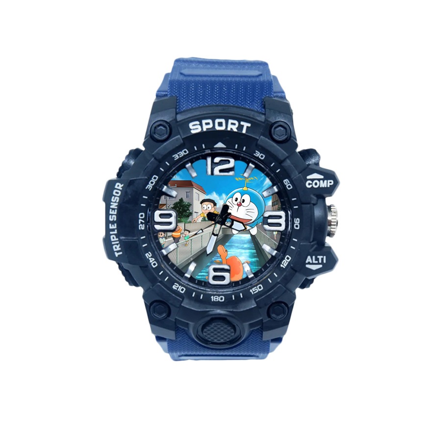 Jam Tangan Anak Laki Laki Sport Karakter Doraemon 04 Anti Air FREE Battery Cadangan