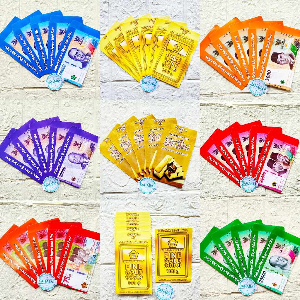 

[ 10 PCS ] AMPLOP / ANGPAU LEBARAN MOTIF UANG BARU DAN GOLD UKURAN MEDIUM ISI 10 LEMBAR