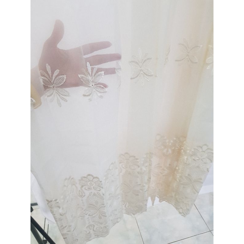 Vitrase Gorden Nylon Voil Import Premium Bordir Kembang Off White