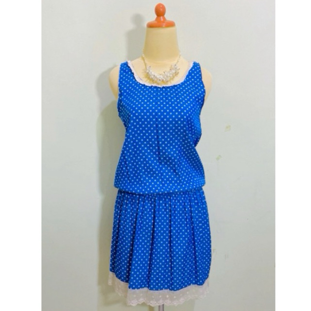 Dress mini miei model vintage motif polka polkadot bahan katun premium mix renda lace brokat brukat 