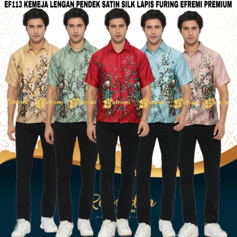 EF113 KEMEJA BATIK PRIA SATIN SILK PREMIUM LAPIS FURING CHEONGSAM IMLEK KANTOR FORMAL BCY SERIES ORI