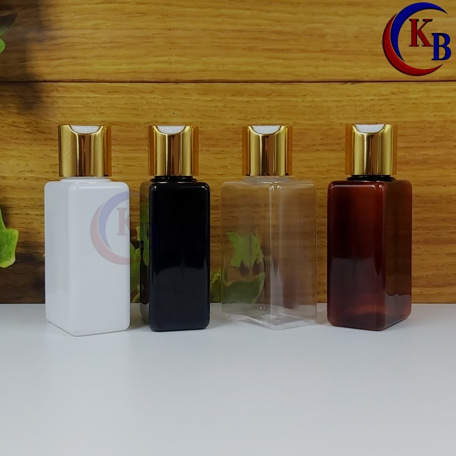 BOTOL PRESSTOP 100 ML GOLD / BOTOL PLASTIK 100ML KOTAK NECK 24