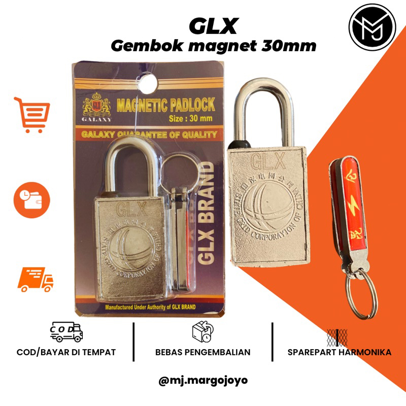 Gembok Magnet GLX uk 30mm - Kunci Gantung 30 mm tanpa lubang u/ Penutup Lubang Kunci Pintu Harmonika