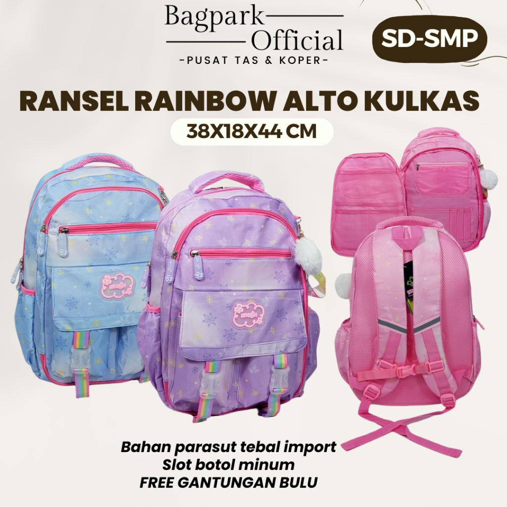 TAS ANAK SEKOLAH ALTO GIRL TAS ANAK PEREMPUAN TAS RANSEL ANAK SEKOLAH PEREMPUAN MOTIF RAINBOW FREE G