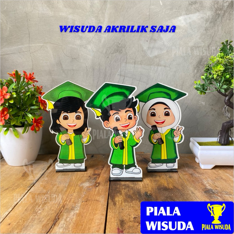 PIALA WISUDA Piala Wisuda (Hijab Hijau) Akrilik Saja Piala Karakter Almamater Hijau Piala Wisuda Akr