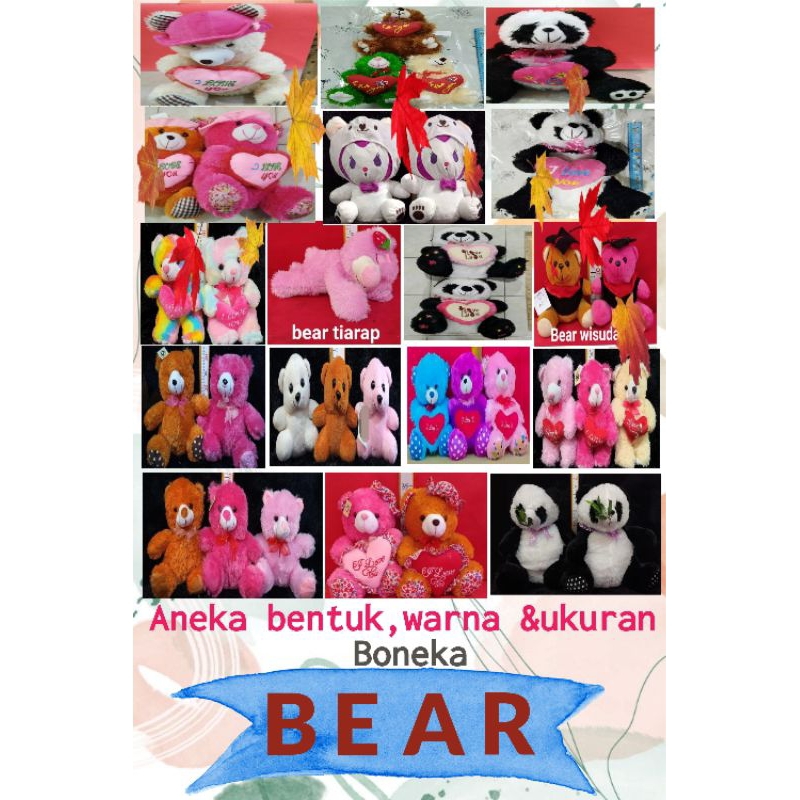 Hadiah kado boneka bear beruang panda warna pink fanta biru ungu putih hitam coklat krem crem creme 