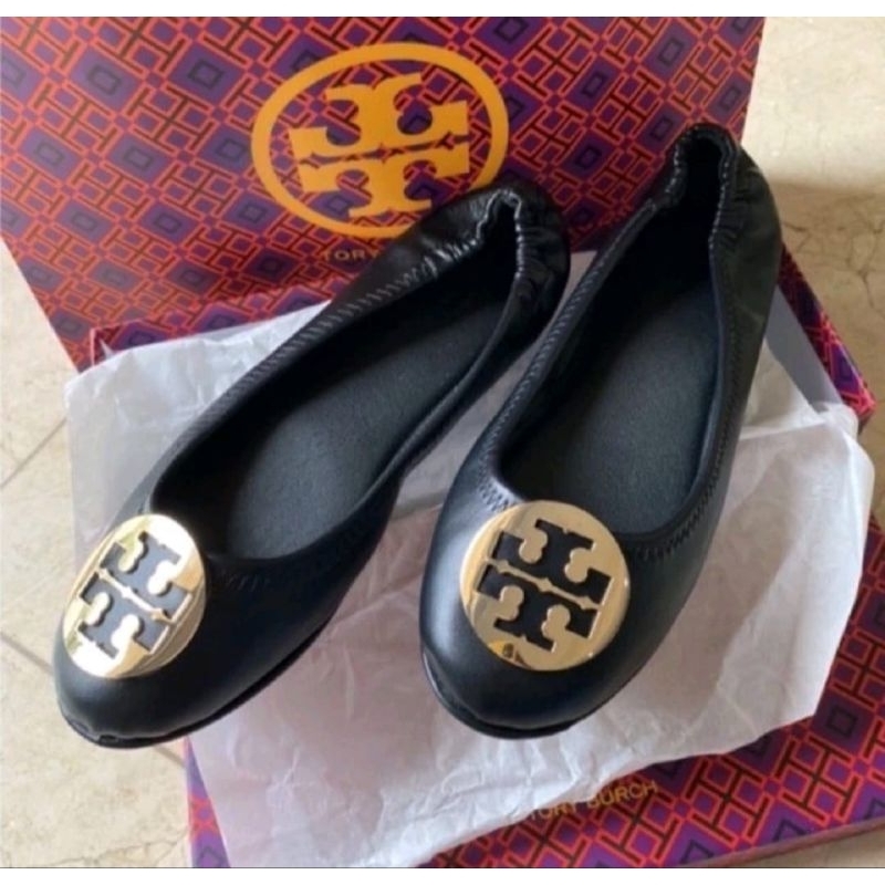 victoria88/SEPATU WANITA TORY BURCH FLAT WARNA HITAM, WAJIB NAIK 1 SIZE