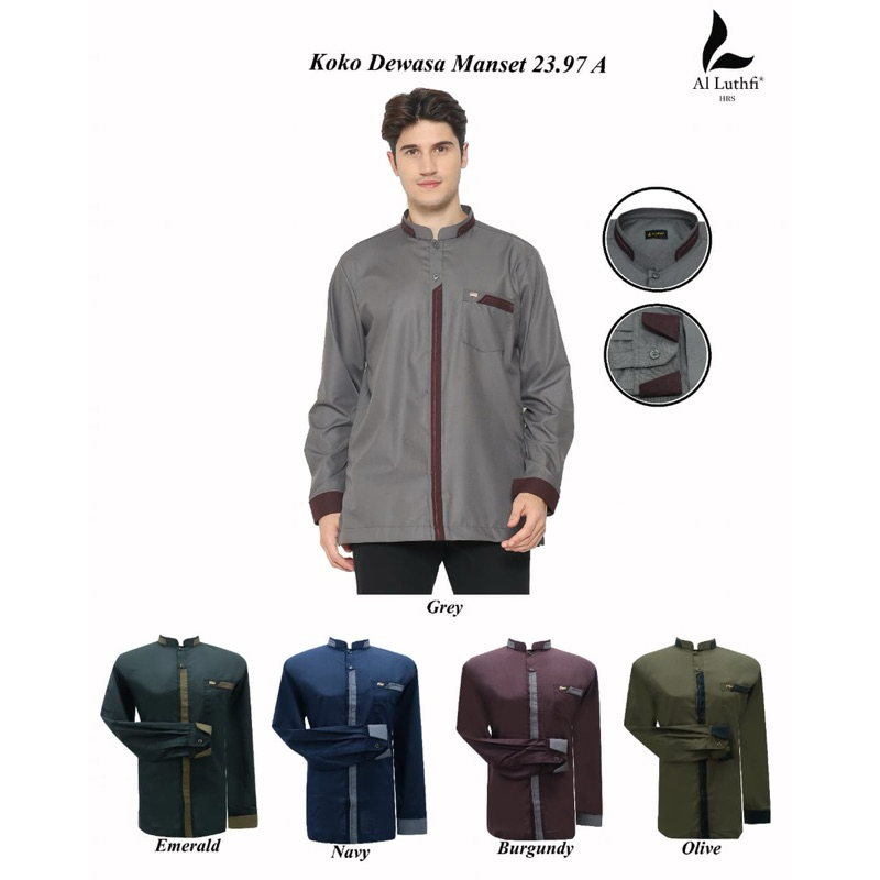 AL-LUTHFI Baju Koko Premium Pria Dewasa Al Luthfi Lengan Panjang Manset 23.97