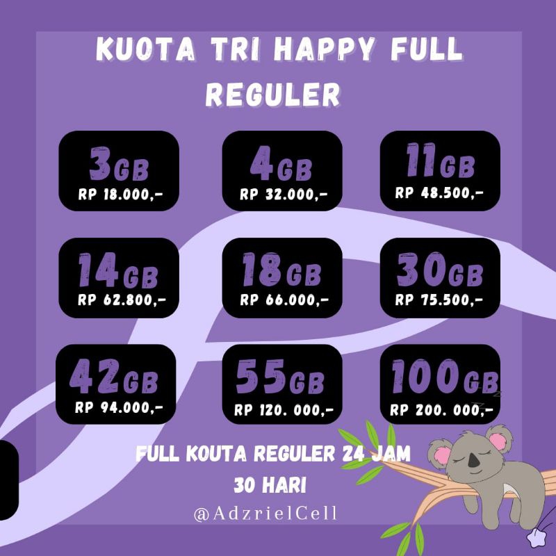 Kuota Tri Happy Full Reguler