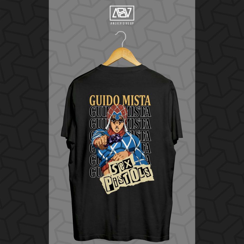 Abu Official Anime Jojo Bizarre Adventure - Golden Wind " Guido Mista - Sex Pistols " T-shirt Kaos P