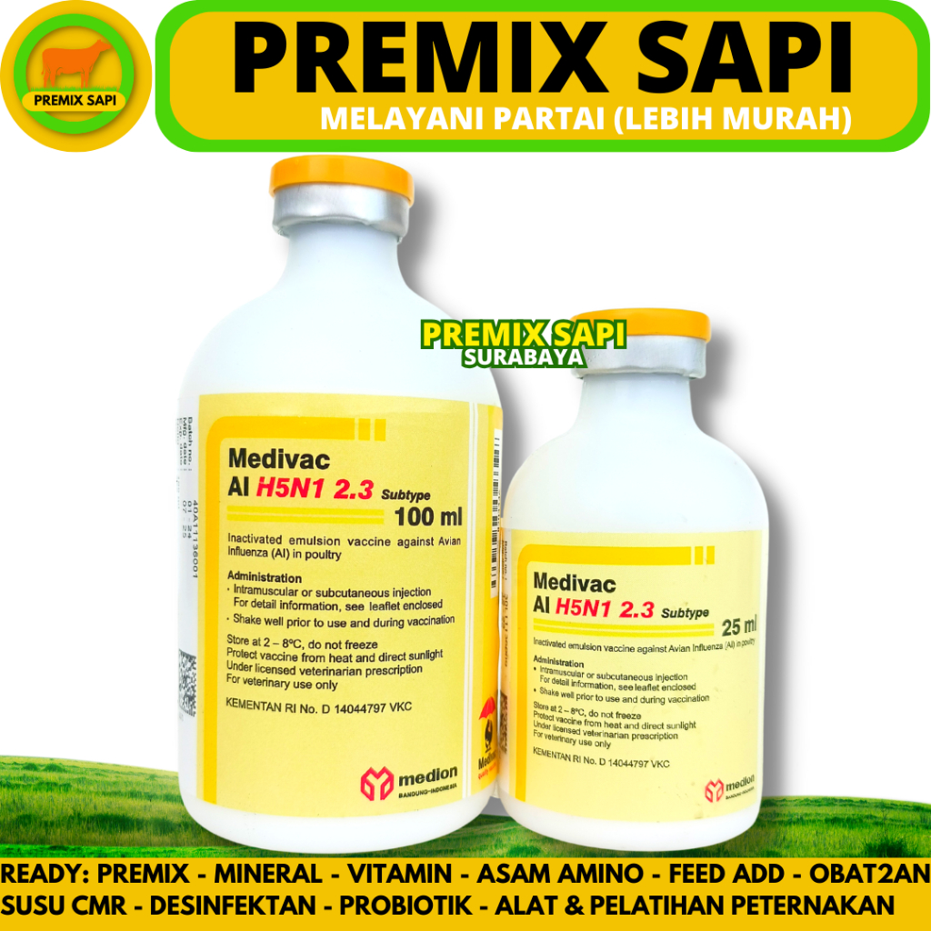 VAKSIN AI H5N1 2.3 DOSIS 50 EKOR (25ML) & 200 EKOR (100ML) MEDIVAC MEDION - Vaksin Ayam Avian Influe