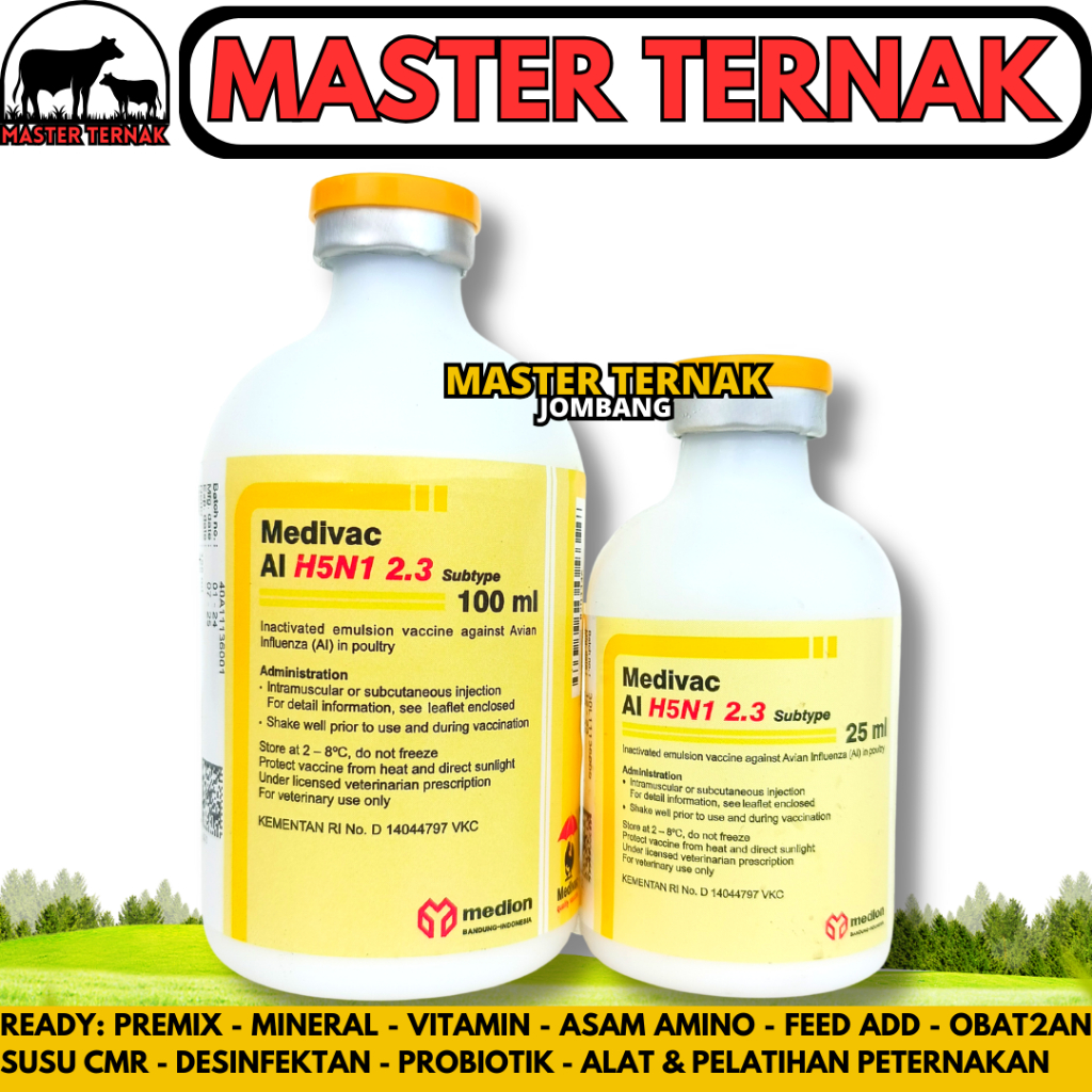 VAKSIN MEDIVAC AI H5N1 2.3 DOSIS 50 & 200 EKOR Vaksin Ayam Flu burung Avian Influenza Aratan Unggas
