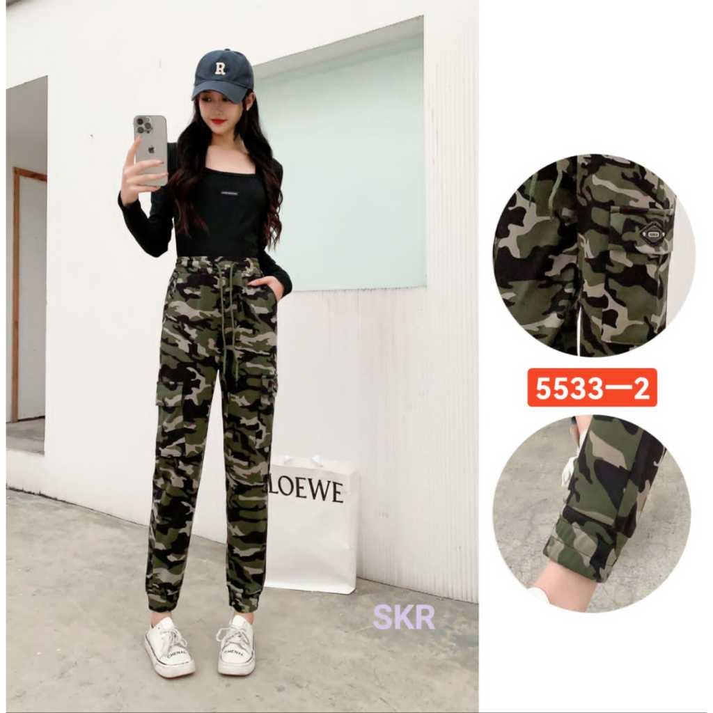 CELANA PANJANG KARGO MOTIF ARMY / CELANA CARGO WANITA