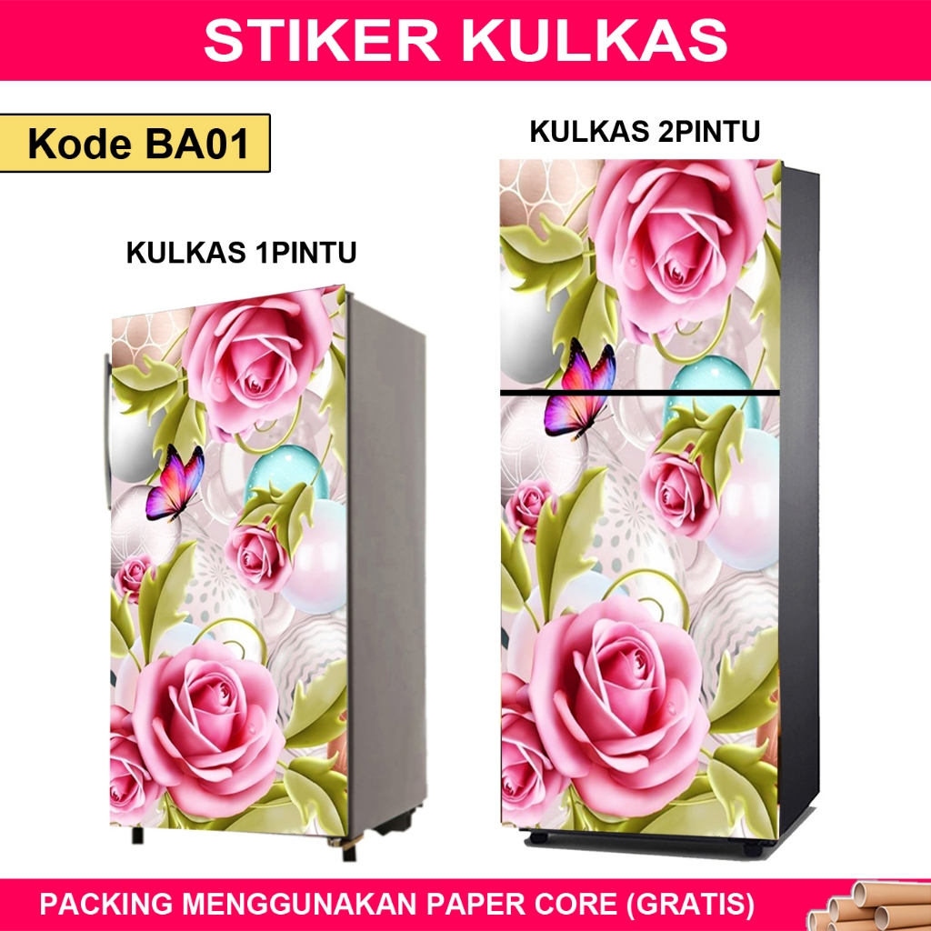 STIKER KULKAS, WALLPAPER KULKAS MOTIF BUNGA